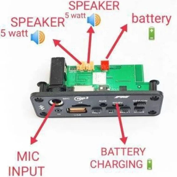 CA-BLUETOOTH MODULE WITH MIC SLOT , TWO 5 WATT SEPAKER OUTPUT , SD CARD , BT MODULE Electronic Components Electronic Hobby Kit. CULT AUDIO