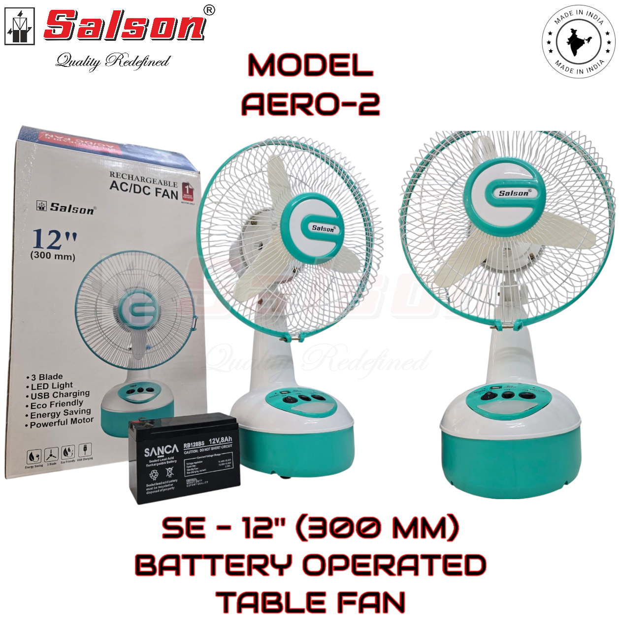 SE - 12" (300 MM) BATTERY OPERATED TABLE FAN AERO-2 CULT AUDIO