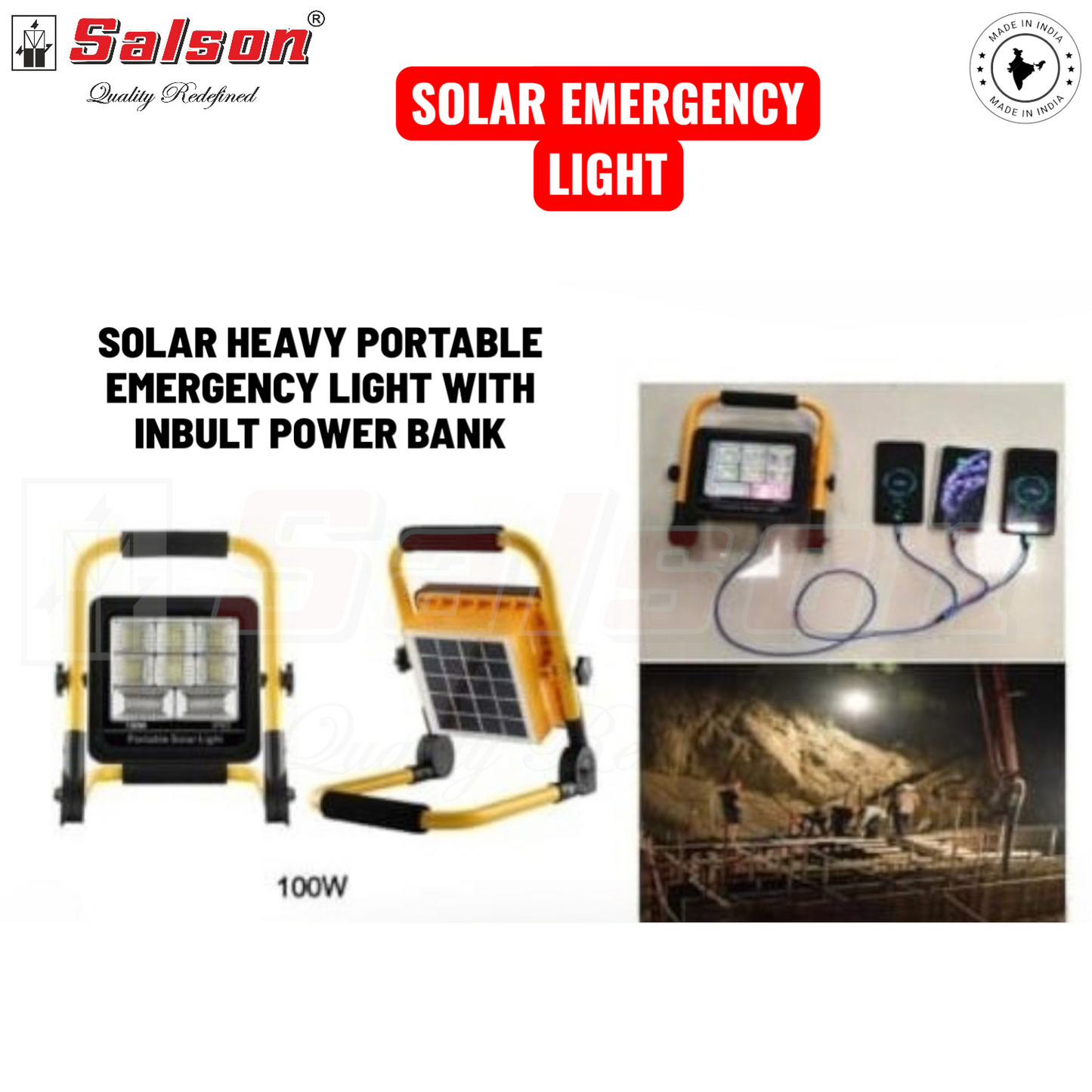 SE - SOLAR POWERED HEAVY PORTABLE EMERGENCY LIGHT WITH INBUILT POWER BANK CULT AUDIO